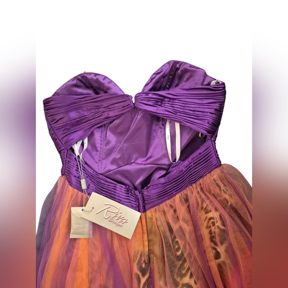 12 RIVA DESIGN Purple and Orange Strapless Dress - Picture 12 of 13
